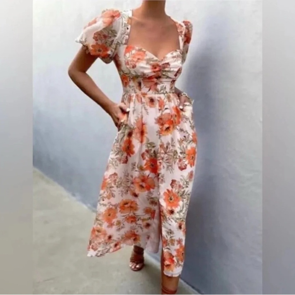 Seven Wonders Women's Orange Floral Midi Dress
Size Large US 8